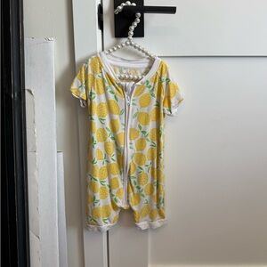 Little Sleepies Lemon Print Short Sleeve Zip Romper Pajamas - Yellow/White